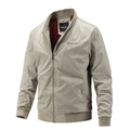 Slim fit light khaki bomber jacket for men featuring ribbed cuffs and metal zipper - M / Apricot