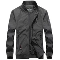 Men's dark gray camo bomber jacket with ribbed cuffs and outdoor shield patches - S / Dark Gray