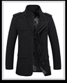 Men's black military style business jacket with stand collar and four utility pockets - M / Black