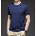 Men's navy blue quick-dry ice silk T-shirt with athletic shoulder stripes and crew neck - M / Royal Blue (5868039)