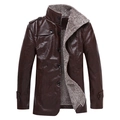 Men's vintage brown leather jacket with warm fleece lining and stand collar design - M / Coffee