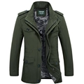 Men's dark green business casual mid-length windbreaker jacket with multi-pocket design - M / Green
