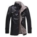 Chaqueta de cuero PU negro para hombre con forro polar cálido y cuello alto - M / Negro