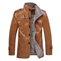 Chaqueta de cuero marrón para hombre con forro polar cálido y textura grabada retro - M / Amarillo Tierra