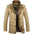 Men's khaki mid-length business casual windbreaker jacket with stylish inner letter print - M / Khaki