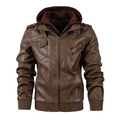 Blouson motard marron foncé en similicuir pour homme avec capuche amovible - S / Marron