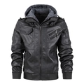 Veste de motard pour homme en similicuir noir avec capuche amovible et bords-côtes - S / Noir