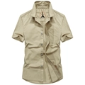 Camicia outdoor kaki da uomo a maniche corte ad asciugatura rapida con taschino sul petto - M / Cachi