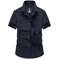 Camicia da uomo blu scuro a maniche corte ad asciugatura rapida con taschino stile outdoor - M / Blu scuro