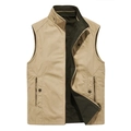 Men's outdoor reversible vest with stand collar and vintage 1941 badge in khaki - M / Khaki