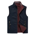 Men's reversible navy blue vest with burgundy lining, stand collar and zipper pockets - M / Dark Blue