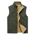 Men's reversible outdoor vest in army green and khaki with a stand collar and pockets - M / Army Green