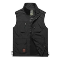 Men's outdoor multi-pocket black fishing vest with standing collar and mesh lining - M / Black