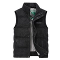 Men's dark grey corduroy winter vest with fleece lining and stand collar design - S / Black