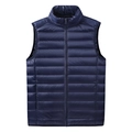 Men's lightweight navy blue puffer vest with a stand collar and quilted design - M / Navy Blue