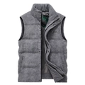 Men's winter dark grey corduroy vest with thick fleece lining and stand collar - S / Gray