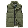 Men's olive green corduroy padded vest with warm stand collar and zipper closure - S / Army Green