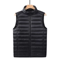 Men's lightweight black quilted puffer vest with stand collar and zipper closure - M / Black