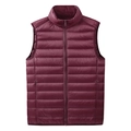 Men's lightweight standing collar down vest in deep burgundy wine red quilted design - M / Burgundy