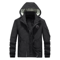 Men's black fleece-lined military cargo jacket with detachable hood and windproof fabric - M / Black