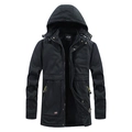 Giacca cargo nera da uomo foderata in pile con cappuccio e tasche con zip - M / Nero