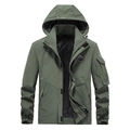 Men's military green fleece jacket with hooded design and tactical pockets - M / Army Green