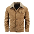 Veste homme en velours côtelé marron avec col en laine d'agneau et poches boutonnées - M / Kaki