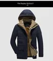 Giacca invernale da uomo con cappuccio, calda fodera in pile e guscio antivento blu scuro - M / Blu scuro