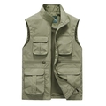Men's outdoor utility vest in olive green with multi-pockets and breathable mesh lining - XS / Khaki
