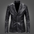 Schlank geschnittener schwarzer Kunstleder-Blazer für Herren mit klassischem Zwei-Knopf-Design - M / Schwarz