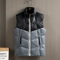 Men's winter padded vest with contrast color stitching and standing collar design - M / Grey Patchwork