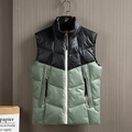 Men's slim fit color-block puffer vest with stand collar and contrast zipper detail - M / Green Patchwork