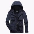 Men's dark blue waterproof quick-dry hooded jacket with multi-pocket utility design - M / Dark Blue