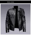 Men's black faux leather biker jacket with stand collar and buttoned epaulets - M / Black