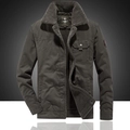 Men's warm fleece-lined cargo jacket in olive green with sherpa collar and outdoor embroidery - M / Army Green