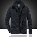 Men's navy cargo jacket with warm fleece lining and outdoor embroidery detail - M / Navy Blue