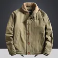 Men's army green pilot jacket with warm fleece collar and ARMY print details - M / Bean Green