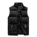 Men's black quilted winter vest with stand collar, puffer filling and pocket ribbons - M / Black