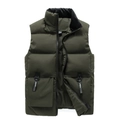 Men's olive green puffy vest featuring a stand collar and large pockets with webbing details - M / Army Green