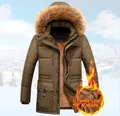 Parka invernale da uomo marrone con caldo collo in pelliccia sintetica e fodera in pile - M / caffè