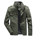 Chaqueta militar robusta de lona de algodón para hombre, verde oliva con detalle de cuello - M / Verde Militar