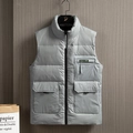 Men's blue quilted down vest with stand collar and zipper pockets in casual slim fit - M / Gray