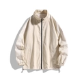Chaqueta casual beige moderna con cremallera y detalles de paisley en las mangas para hombre - M / Caqui