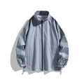 Chaqueta azul claro con cremallera, mangas con estampado paisley y cuello alto - M / Azul Niebla