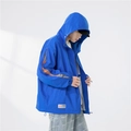 Coupe-vent homme bleu marine avec imprimés orange sur les manches et style streetwear - M / Bleu