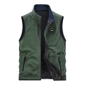 Men's dark green fleece vest featuring outdoor embroidery and warm stand collar - M / Army Green