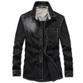 Camicia di jeans nero lavato da uomo a maniche lunghe con dettaglio interno del collo - S / Nero