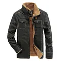Herren Motorradjacke aus schwarzem Leder mit braunem Fleece-Futter und Stehkragen - M / Schwarz