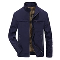 Men's navy blue casual windbreaker jacket with stand collar and vintage printed lining - M / Blue