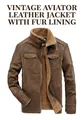 Herren Lederjacke in Dunkelbraun mit warmem Fleecefutter und Stehkragen für Winter - M / Kaffeebraun